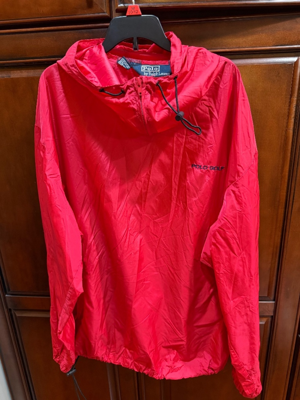 Vintage Polo Golf Ralph Lauren Red Hooded Packable Pullover Jacket Sz LG
